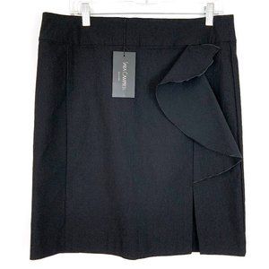 New Sara Campbell Black Pencil Career Skirt Front Flounce Size 12